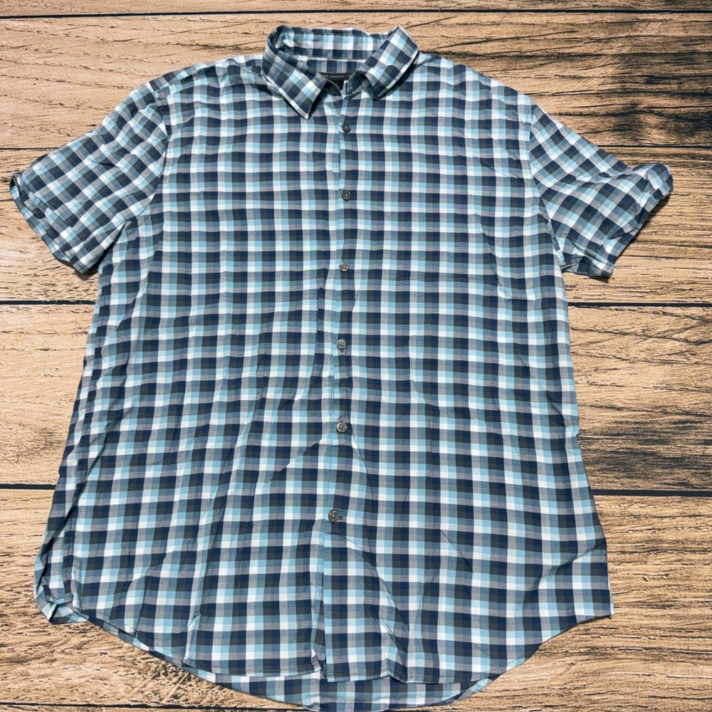 John Varvatos USA Button Down Shirt Mens Large Blue Gingham Check W443R1B SP15